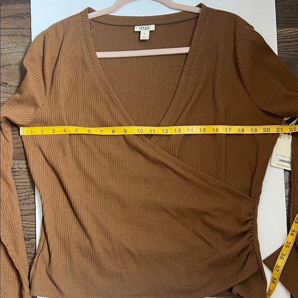 a.n.a Deep Brown Ribbed Wrap Blouse - Picture 3 of 8